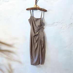 Charlotte Russe Metallic Silver/gray Midi Dress. With gathering on the side.